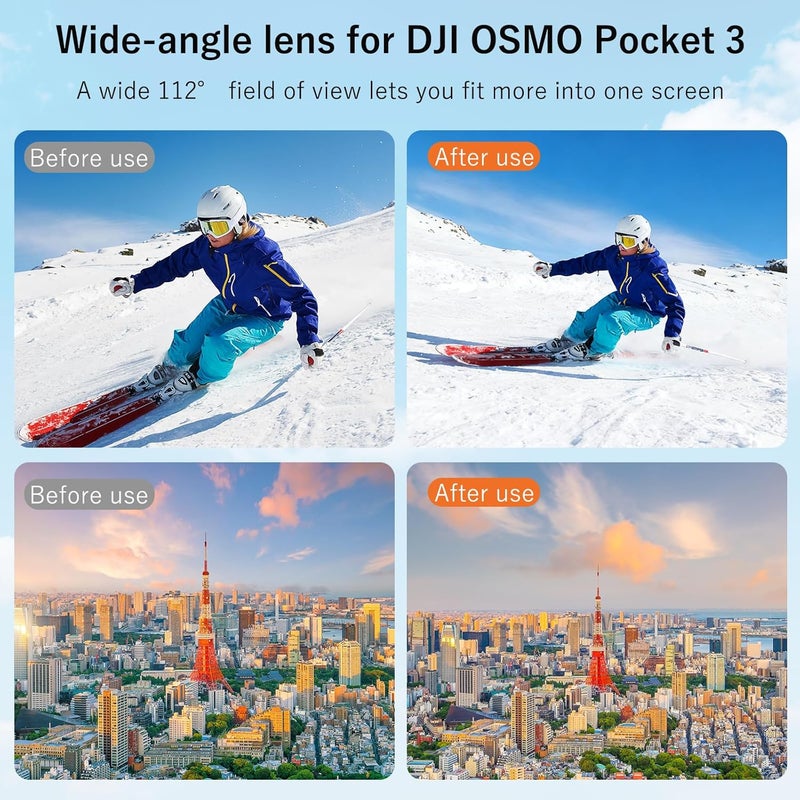 VRIG Wide Angle Lens Compatible with DJI Osmo Pocket 3, Expanded FOV of 112°, Magnetic Attach Double-Sided Coated Optical Glass Action Camera Lens (FT-06 Wide Angle Lens) - Image 4
